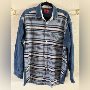 [m’dr] Knit & Denim Long Sleeve Button Down Shacket Men’s L Metal Buttons SPOT